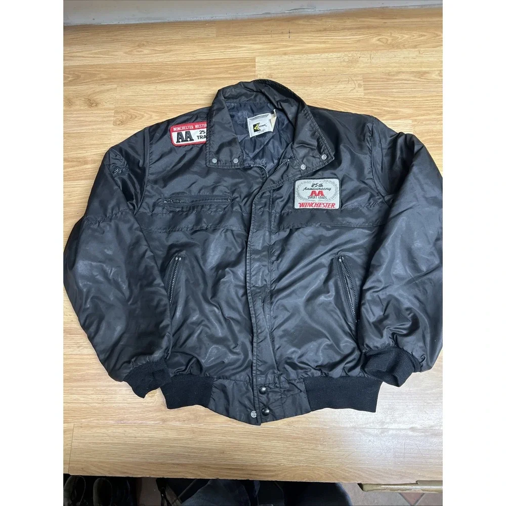 Vintage K Brand Men's Large Black Bomber Jacket Winchester Target Loads 25th